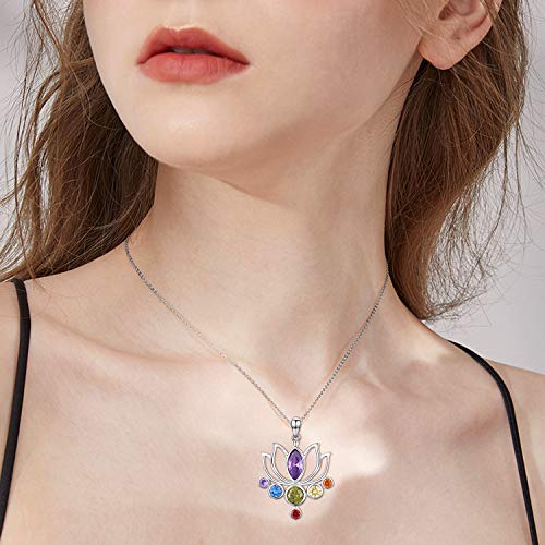 Lotus Halskette 925 Sterling Silber Chakra Kette Yoga Anhänger Halsketten Schmuck Geschenke für Damen Mutter Freundin