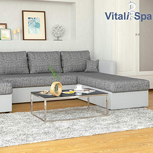 VitaliSpa Wohnlandschaft King Size 290 x 140 cm Weiß Grau - Sofa mit Schlaffunktion Schlafsofa Couch Bettfunktion Taschenfederkern Polsterecke