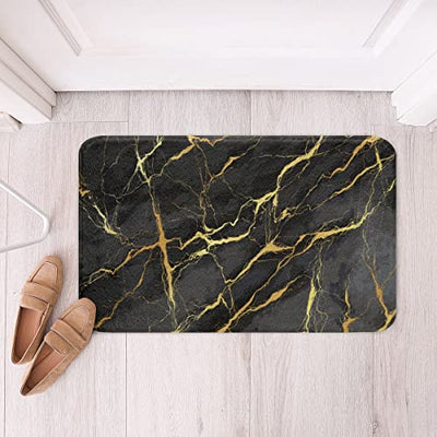 Gold Teppich 20"X 32",Marmorader Badematte,Schillernde Tinte Flüssige Kunst Marmorierung Outdoor Teppich Willkommensmatte Marmorkorn Innen Fußmatte,Waschbare Abstrakte Marmor Badezimmer Set,Schwarz