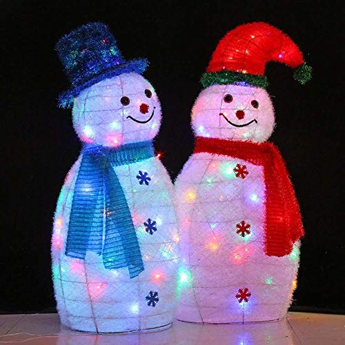 WANGIRL Lit Siamese Schneemann LED Beleuchtet Figur mit Schal Hut Warm Bunte Lichter Weihnachten Deko Eisen Rahmen Woollen für Innen Außen,90cm Draussen