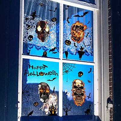 Wishstar Halloween Aufkleber 9 Stück，Halloween Sticker Set，Halloween fensteraufkleber Totenkopf，Schädel Kürbis Geist Aufkleber,Halloween Horror Aufkleber Dekoration，Halloween Party deko Aufkleber