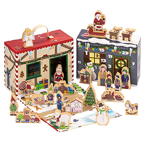 yoamo Wichtelwerkstatt Adventskalender mit Spielkoffer mit Holzfiguren für Kinder in hochwertigem Aufbewahrungs-Koffer (1 Set)