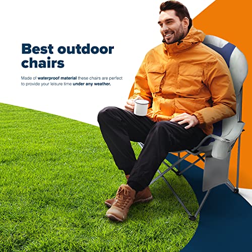 Wyldness Premium gepolsterte Campingstühle 2er Set - Luxus Klappbare Outdoorsitze mit Seitentaschen & Getränkehalter, leicht, robust & wasserdicht für Garten, Angeln, Picknick, Reisen (Blau)