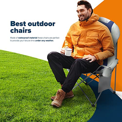 Wyldness Premium gepolsterte Campingstühle 2er Set - Luxus Klappbare Outdoorsitze mit Seitentaschen & Getränkehalter, leicht, robust & wasserdicht für Garten, Angeln, Picknick, Reisen (Blau)