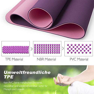 TOPLUS Gymnastikmatte, Yogamatte Yogamatte Gepolstert & rutschfest für Fitness Pilates & Gymnastik mit Tragegurt (Lila-Pink)