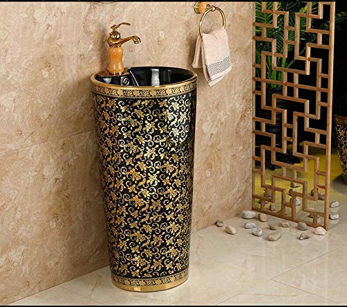 Waschbecken Gold Schwarz Runde Standwaschbecken Keramik Waschbecken mit Ständer Standwaschbecken