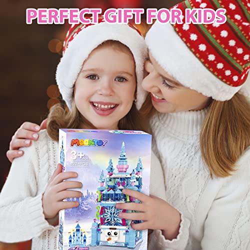 MOONTOY Mädchen Friends Schloss Bausteine Spielzeug, 492 Stück Blau STEM Bauklötze Friends Mädchen Prinzessin Frozen Schloss Bausteine ab 5 6 7 8 9 10 11 12 Jahre Kreative Geschenke für Kinder