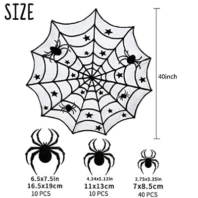 64 Pcs Halloween Deko Spinnennetz Dekoration Spinnen Accessories Tischdecke Set Spinnweben Party Spider Web Netz Schwarz Spinnennetz Tischdekoration Sachen Haus Hängedeko Decocino Tischläufer Zubehör