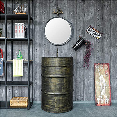 Modern Industrial Style Pedestal Waschbecken Eisen Barrel Pedestal Bathroom Sink Vessel Waschbecken Rund für Indoor und Outdoor Small Apartment A 56x42x90cm (E 56x42x90cm)