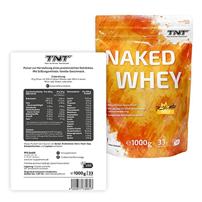 TNT Naked Whey Protein Pulver (1kg) • Eiweißpulver mit Laktase für Protein Shake, Backen & Kochen • Tolle Löslichkeit & leckerer Geschmack (Vanilla)