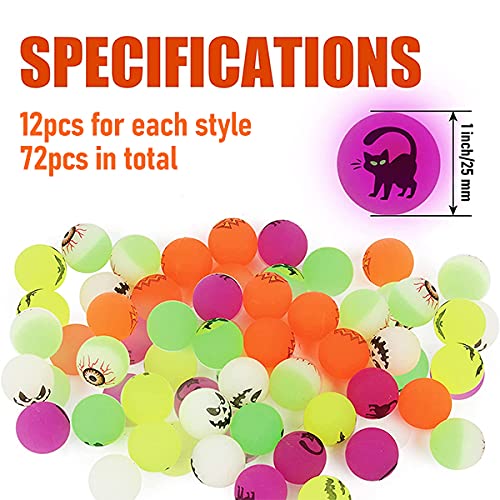 Runmeihe 72PCS Halloween Luminous Flummi für Kinder, Glow in The Dark Speelgoed Bouncy Balls Voor Kinderen, Halloween Party Mitgebsel Bags for Trick or Treating