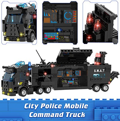 25 in 1 City Polizeistation Bausteine Set,City Polizei Mobile Einsatzzentrale Set mit Hubschrauber,Kreuzer, Raketenfahrzeuge,Rollenspiel Geschenk, Geeignet für Kinder Jungen Mädchen ab 6-12,1020 Stück