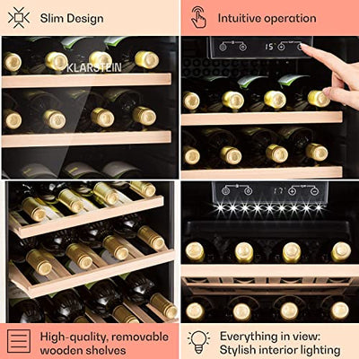 Klarstein Weinkühlschrank, Getränkekühlschrank Schmal, Kühlschrank mit Glastür, Getränkekühlschränke Freistehend, Weinkühlschrank Klein, Weinkühlschränke 1 Zone, UV-Schutz, 4-22 °C, 19 Flaschen