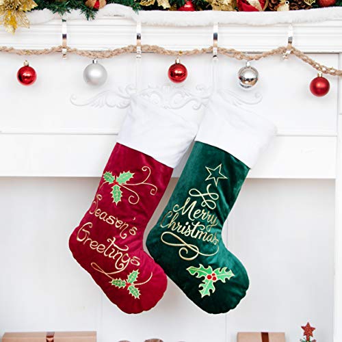 Weihnachtsstrumpf 2er Nikolausstrumpf Deko Kamin 2 Set Nikolausstiefel zum befüllen und aufhängen groß Ideale Weihnachtsdekoration Christmas Stockings Xmas Weihnachtsmann Rot Grün