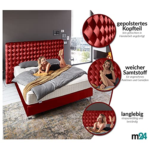 Moebella Libery Fino Boxspringbett 200x200 mit Matratze, Samt, 7-Zonen Taschenfederkern, Bett 200x200, Betten, unterschiedliche Größen (Boxspringbett 180x200 mit Matratze, 140x200, Bett 200x200)