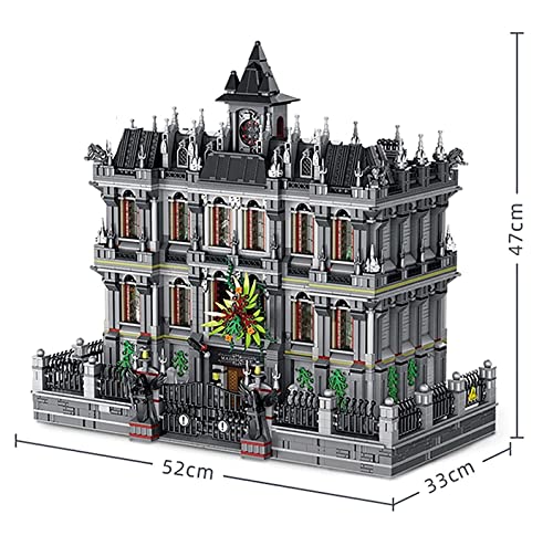 Arkham Asylum Modellbausatz, 4-stöckiges groß Modular Gebäude mit LED Beleuchtungsset, 7500 Teile Klemmbausteine Set Kompatibel mit Lego Arkham Asylum