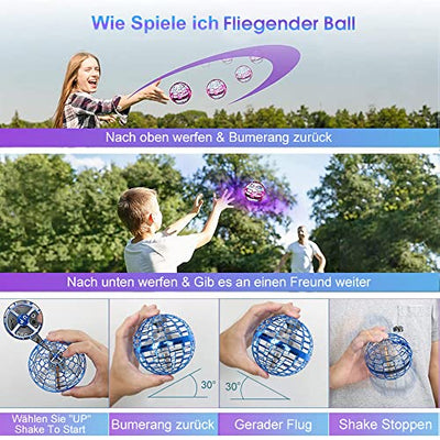 FLYNOVA Hover Ball Mini Drohne - Fliegender Ball Flying Ball Flying Orb Boomerang mit LED Licht Drohne für Kinder Flugzeug Spielzeug Geschenke für Jungen Mädchen Indoor Outdoor, 2021 Pro (Blau)