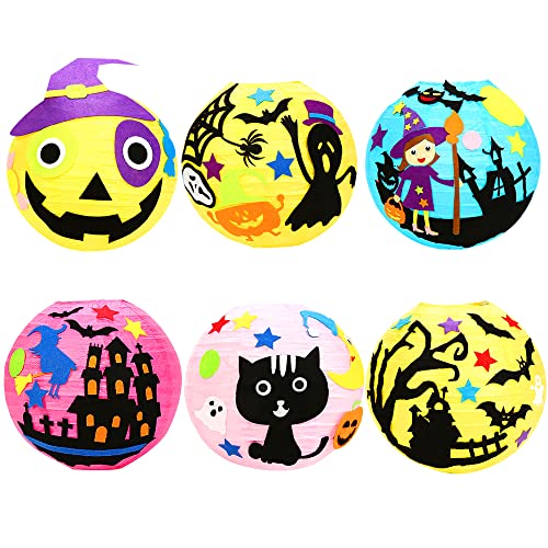 CJBIN Halloween Laterne Kinder, 6 Stück Faltbar Halloween Papierlaterne mit Laternen Stab, Rund Ballform LED Halloween Lampion , Papierlaterne Halloween für Kinderpartys Halloween Weihnachten