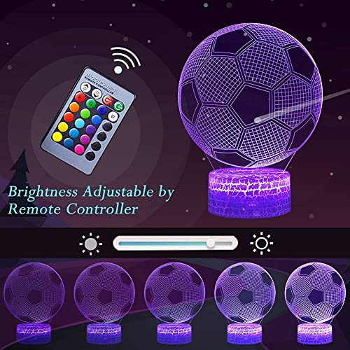 Fußball 3D Nachtlicht, Fußball Spielzeug für Jungen, 3D Illusion Lampe mit 16 Farben Ändern und Fernbedienung, Spaß Herren Gadget Geschenkideen, Geschenk für Kinder Mädchen Jungen