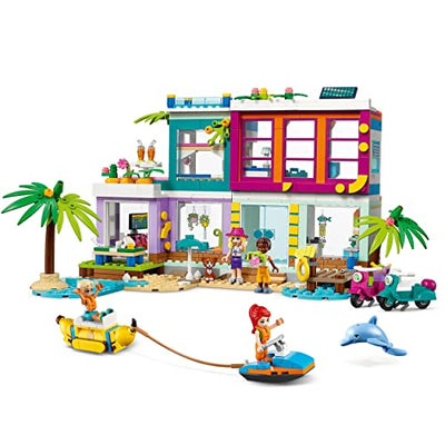 LEGO 41709 Friends Ferienhaus am Strand, Puppenhaus mit Mini-Puppe Mia, Zubehör und einem Schwimmbad, Sommer 2022 Set