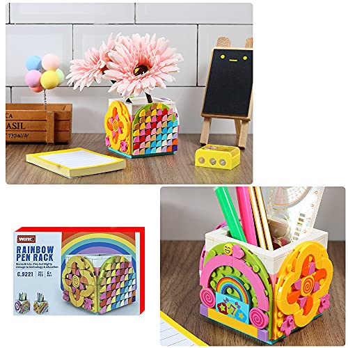 SIENON Dots Rainbow Pencil Holder, DIY Creative Craft Decorations Kit, Bricks Pen Holder, Building Blocks Pencil Jewelry Organizer Box, Fun Craft Kit Dots Construction Toys for Birthday