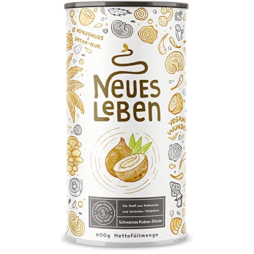 Neues Leben - Schwarzes Detox-Elixier - Formel mit Aktivkohle, Matcha, Aloe Vera, Chaga, Shiitake, Reishi - 600 Gramm Pulver