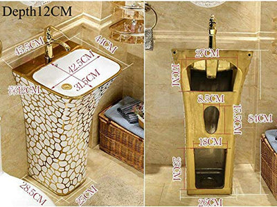 Becken Waschbecken Mosaik Gold Wunderschönes rechteckiges Standwaschbecken Keramik-Badezimmer-Waschbecken mit Ständer Standwaschbecken mit Überlauf