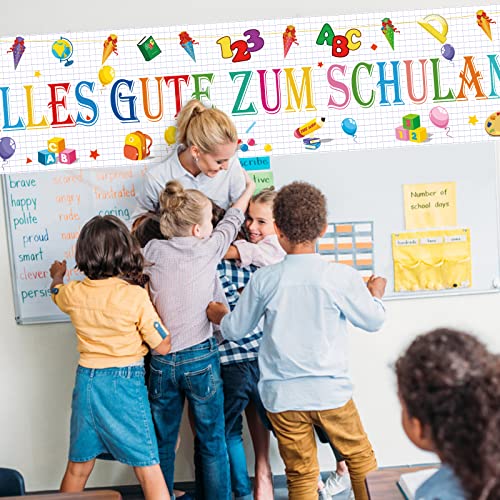 LOPOTIN 300*50cm Schulanfang Deko Einschulung Girlande Schultüte Banner Alles Gute Zum Schulanfang Schulkind Dekorationen für Junge Mädchen Schultag Einschulungsparty