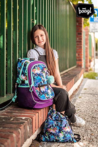 Baagl Schulrucksack für Mädchen - Schulranzen für Kinder mit ergonomisch geformter Rücken, Brustgurt und reflektierende Elemente (Jungle)