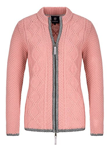 Almbock Trachten Janker Damen - Hochwertige Strickjacke Damen - Strickjacke Damen Rosa aus feiner Wolle in Altrosa Gr. M