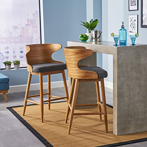 GDFStudio Truda Mid Century 304582 Barhocker, modernes Gewebe, Anthrazit/Natur, 2 Stück