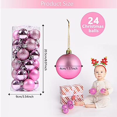 Weihnachtskugeln Baumschmuck, Glas Christbaumkugeln 24 Stück Dekokugeln Weihnachten, Matt Glänzend Glitzernd Dekokugeln für Party, Weihnachten Hochzeitsfest, Weihnachtsschmuck (Rosa)