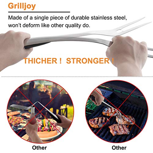 grilljoy 6PCS Grillset für Männer - Grillzubehör aus besonders dickem Edelstahl - Grillbesteck Geschenk für Männer - Edelstahl Grillset für Garten und Camping