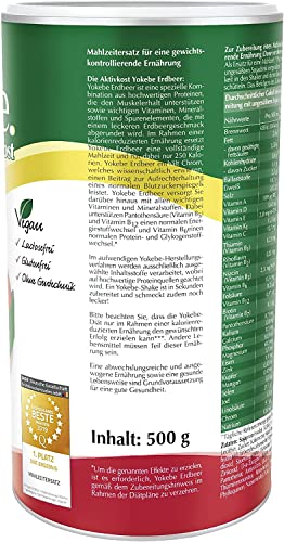 Yokebe - Die Aktivkost - Erdbeer - Diätshake zur Gewichtsabnahme - glutenfrei, laktosefrei und vegan - Diät-Drink mit Proteinen - 500 g = 12 Portionen