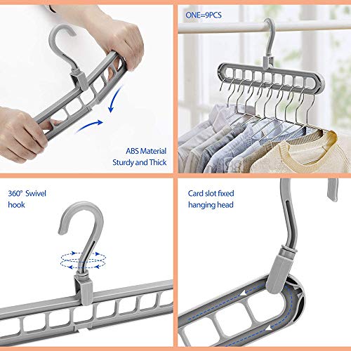 Acslam 6 Stück Kleiderbügel Platzsparende, Multi Kleiderbügel Organizer Stabil Kleiderschrank Platzsparend Schrank Bügel Raumsparbügel Clothes Hanger mit 9 Löchern (Grau-6 Stück)