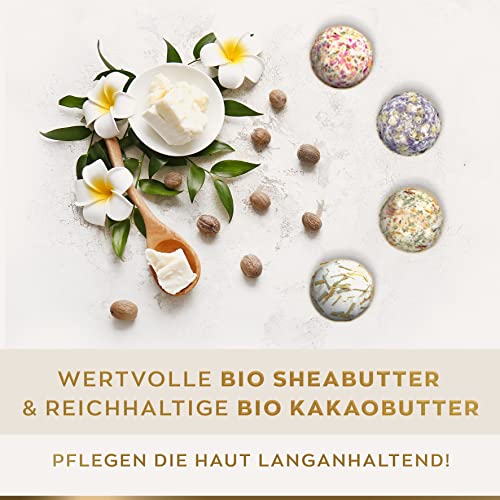 4 BIO Badebomben Vegan - Badekugeln in Geschenkbox als Badezusatz für Frauen - Entspannung, ätherische Öle - Geschenke für Frauen - Weihnachtsgeschenke für Frauen - kleine Geschenke - Christmas