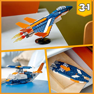 LEGO 31126 Creator 3-in-1 Überschalljet, Flugzeug Hubschrauber und Boot, 3 Modelle zum Bauen, Spielzeug ab 7 Jahre