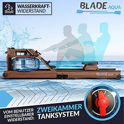 Bluefin Fitness Blade Aqua W-1 Wasserrudergerät aus Holz | 100% nachhaltiges amerikanisches Eschenholz Klappbare Heimfitnessgeräte | LCD-Konsole + Herzfrequenzmonitor | Kinomap App-Integration