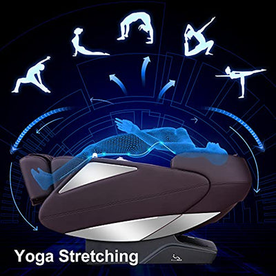 MassaMAX MD321 Massagesessel Liege, Zero Gravity Ganzkörper-Yoga-Stretching mit intelligenter KI-Sprachsteuerung, SL-Track, Fußrollen, Shiatsu, Kneten, Heizung für Zuhause, Büro (Brown)