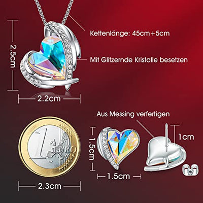 CDE Schmuckset Damen Geschenke für Frauen Herz Halskette Kette Ohrringe Set, Rosegold Schmuck Set mit Geschenkbox Valentinstag Jahrestag Geburtstag Muttertags Geschenk für Sie Freundin Ehefrau Mädchen