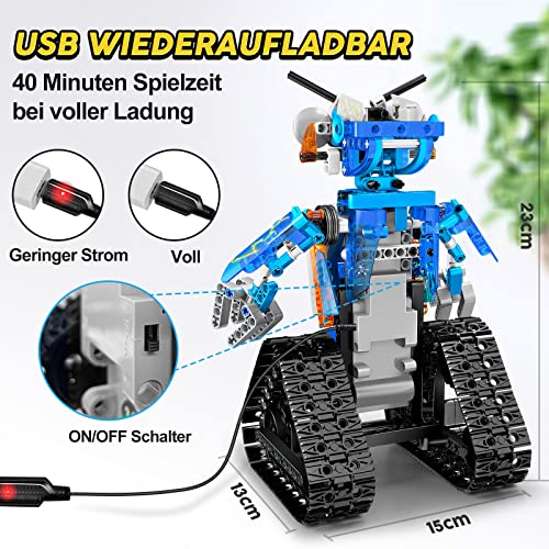 VEPOWER Roboter Kinder Spielzeug,Programmierbar und Ferngesteuerter,APP und Fernbedienung Technik Mint Roboter Bausteine Geschenk für Jungen und Mädchen ab 8 9 10 11 12 Jahren -369 Stück