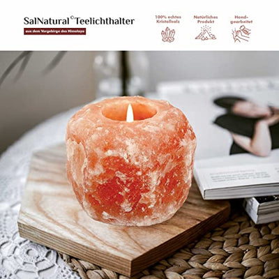 SalNatural 1er Pack Salzkristall Teelichthalter Rosa in Naturform Ø 8 cm Höhe 7 cm, handgearbeitetem Salzstein ( bekannt als Himalaysalz aus der Salt Range Punjab Pakistan) Premium Geschenkbox