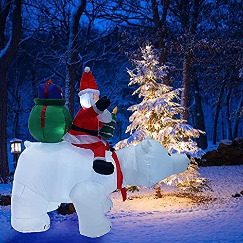 Weihnachtsdekoration Urlaub Party Haus Hof Garten Rasen Indoor Outdoor Dekoration Geschenk Weihnachtsdeko Aufblasbarer REIT-Eisbär Weihnachtsmann internen LED-Leuchten 210 cm × 170 cm Selbstaufblasen