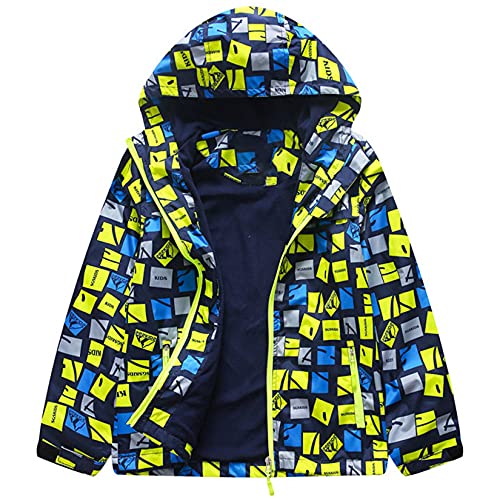 IDGREATIM Jungen Regenjacke Mit Reißverschlusstasche Gelbe Kinderjacke Jungen Herbsttop Wind- und wasserdichte Kinderjacke