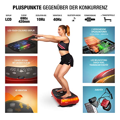 Messe-Neuheit 2021! 4D Vibrationsplatte VP400 im Curved Design + Trainings-Videos,Color Touch Display, Riesen Fläche, Smart LED Technologie + Remote-Watch, Trainingsbänder, Übungsposter & Schutzmatte