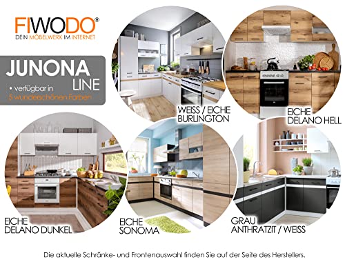 Küche 240cm von FIWODO® - ERWEITERBAR - günstig + schnell - Einbauküche Junona Line Set 240-4 Fronten wählbar (ANTHRAZIT GRAU/Weiss)