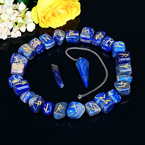 Lapislazuli-kristall - Runensteine - Edelsteine - Kristalle Heilsteine - Reiki Symbole - Runen Steine Edelsteine - Chakra Steine - Runen Set - Spirituelle Geschenke - Meditation Zubehör