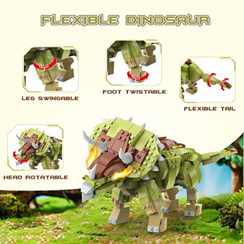 HOGOKIDS Dinosaurier Spielzeug Bausatz für Kinder - 445 Stücke Jurassic Dinosaurier Bauspielzeug, 3 In 1 Triceratops Roboter Raumschiff, Dino Bausätze Geschenk für Jungen ab 6 7 8 9 10 11 12 Jahren