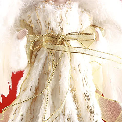 ABXMAS Fairy Angel Ornaments Christbaumspitze 16,9 Zoll, Engelspuppe aus Stoff mit weißen Flügeln und silbern für Weihnachtsbaumdekoration, Heimdekoration, Ausstellung, Geschenk, Party