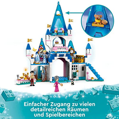 LEGO 43206 Disney Princess Cinderellas Schloss Spielzeug zum Bauen mit 3 Mini-Puppen, Puppenhaus inkl. Prinzessin Cinderella